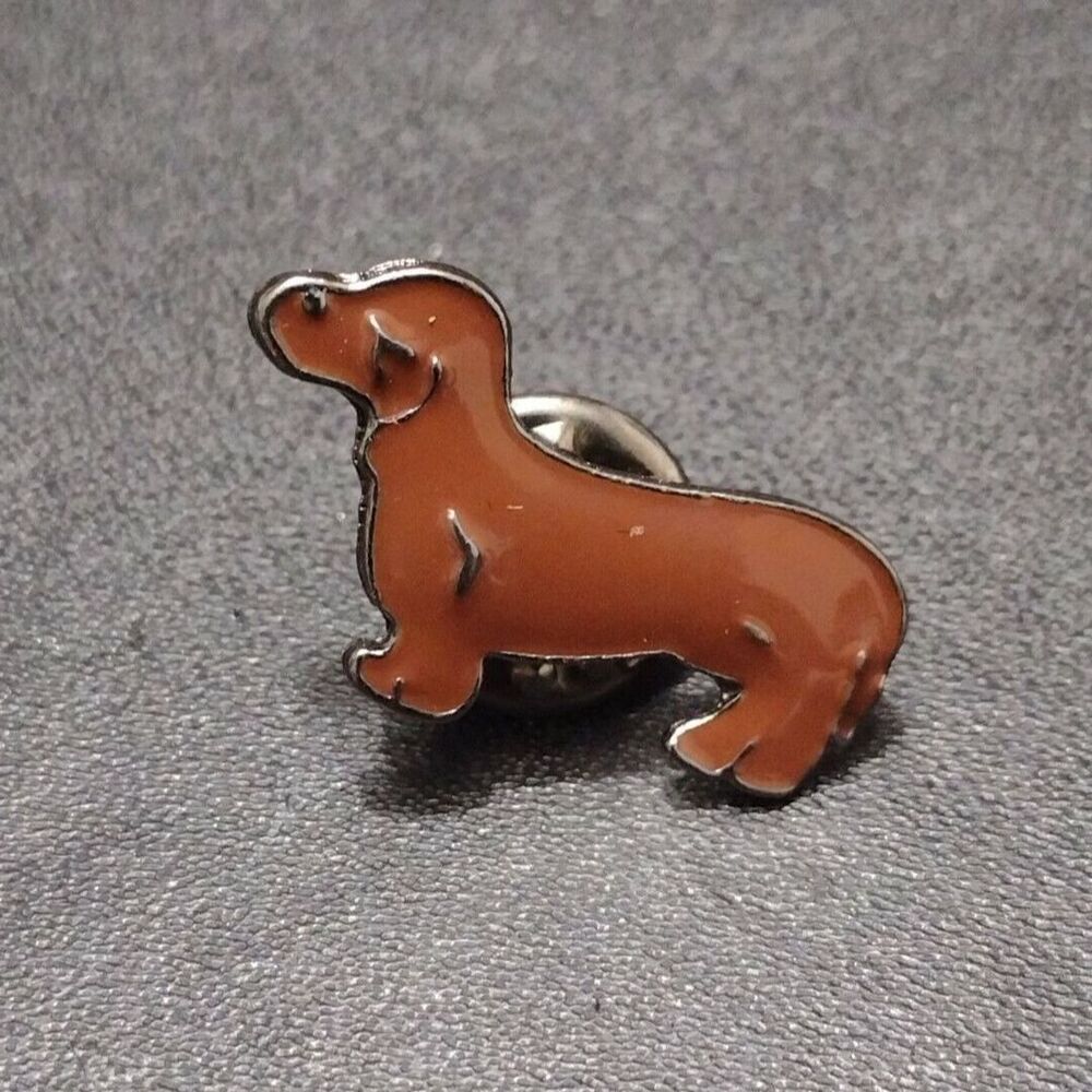 Tiny brown enamel dachshund dog pin